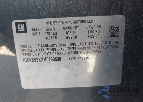 2017 Cadillac Ats Luxury из США, поврежденный, VIN 1G6AB5SXXH0190698